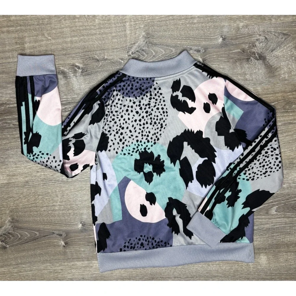 Adidas Girls Track Jacket Zip Up Animal Print Purple‎ Gray Athleisure Large 14